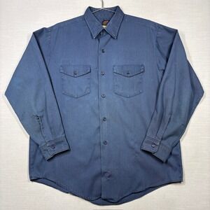 VTG Lee Prest Chetopa Twill Shirt Men 16.5 Med Blue Work Thrashed Welder Holes